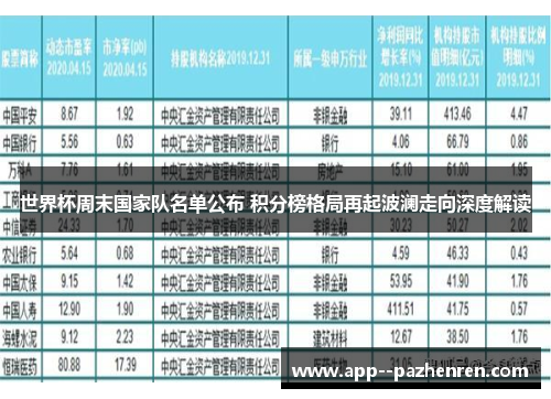 世界杯周末国家队名单公布 积分榜格局再起波澜走向深度解读