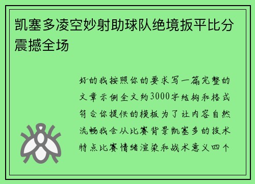 凯塞多凌空妙射助球队绝境扳平比分震撼全场 凯塞多凌空妙射助球队绝境扳平比分震撼全场